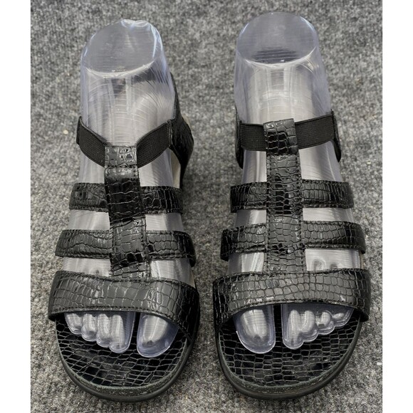 SAS Allegro Comfort Sandal Size 6 M | Black Croc Leather Strappy Heel Shoe - Picture 8 of 14